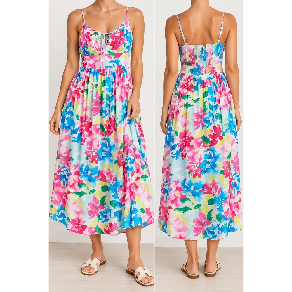 Old Navy Floral Maxi Dress L NWT Watercolor Smocked Cottagecore